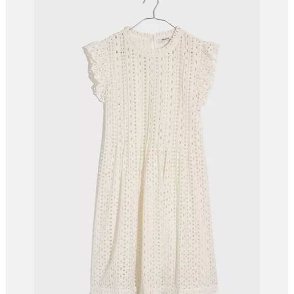 Madewell Women's White Floral Eyelet Pintuck Mini Dress AN137 - Picture 1 of 5